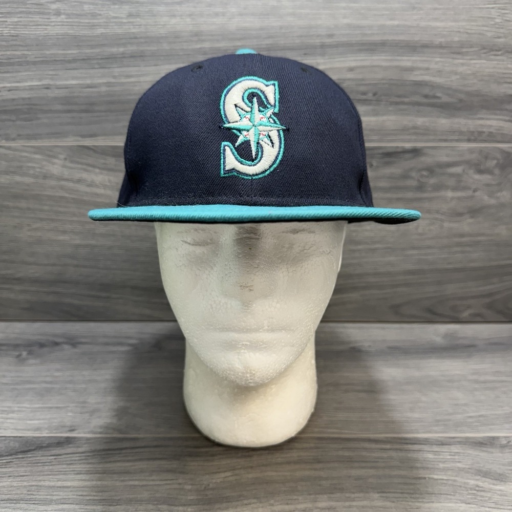 New Era MLB Seattle Mariners Fitted Hat Cap Blue Aqua S 7 3/8 Official On Field